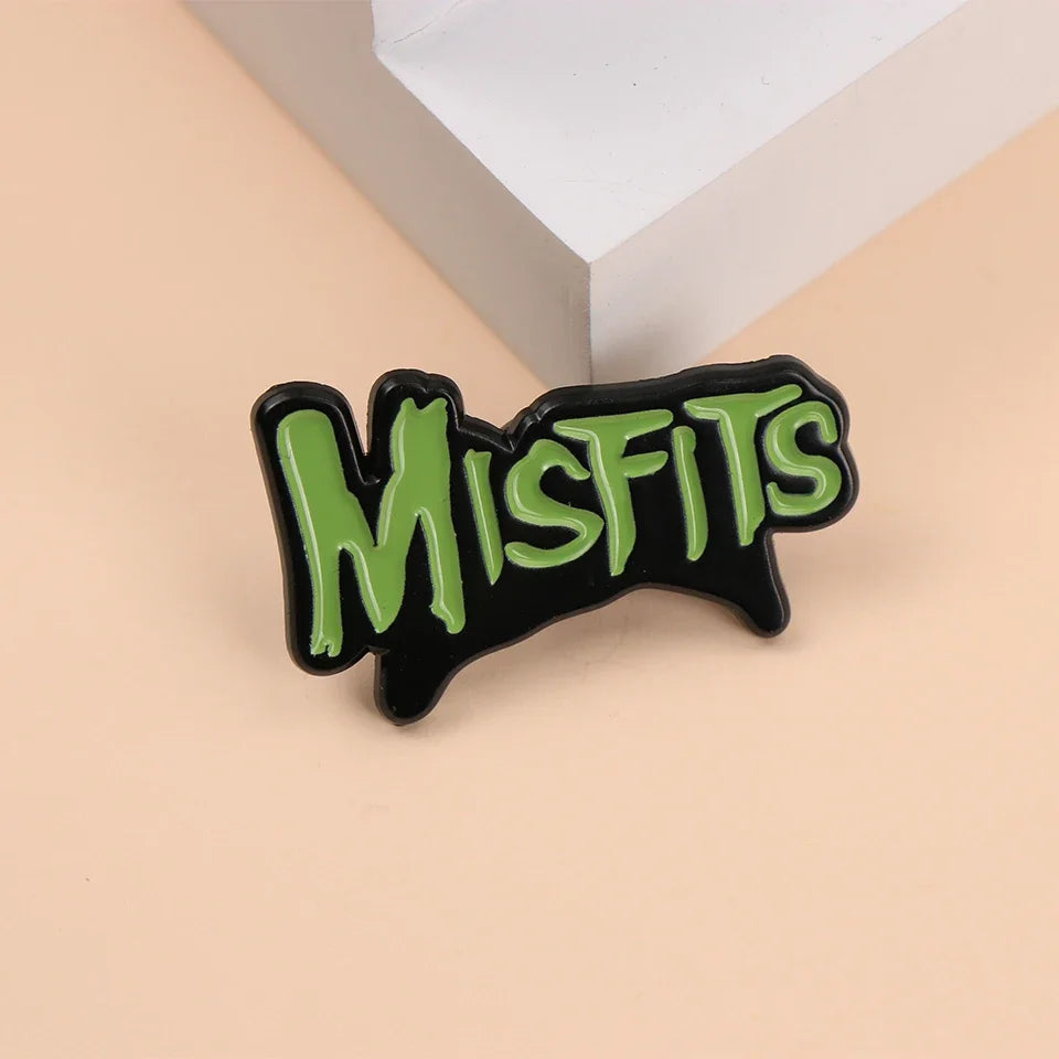 Shmik Horror Punk Logo Letters Misfits Enamel Metal Funny Lapel Pins Brooches Badges Clothing Jewelry Gift