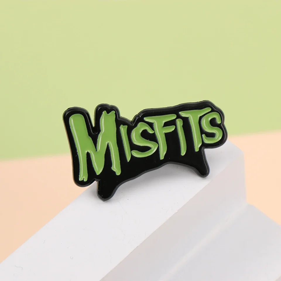 Shmik Horror Punk Logo Letters Misfits Enamel Metal Funny Lapel Pins Brooches Badges Clothing Jewelry Gift