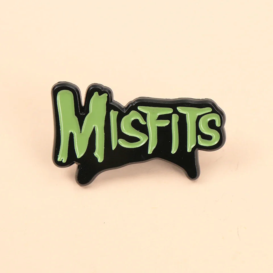 Shmik Horror Punk Logo Letters Misfits Enamel Metal Funny Lapel Pins Brooches Badges Clothing Jewelry Gift