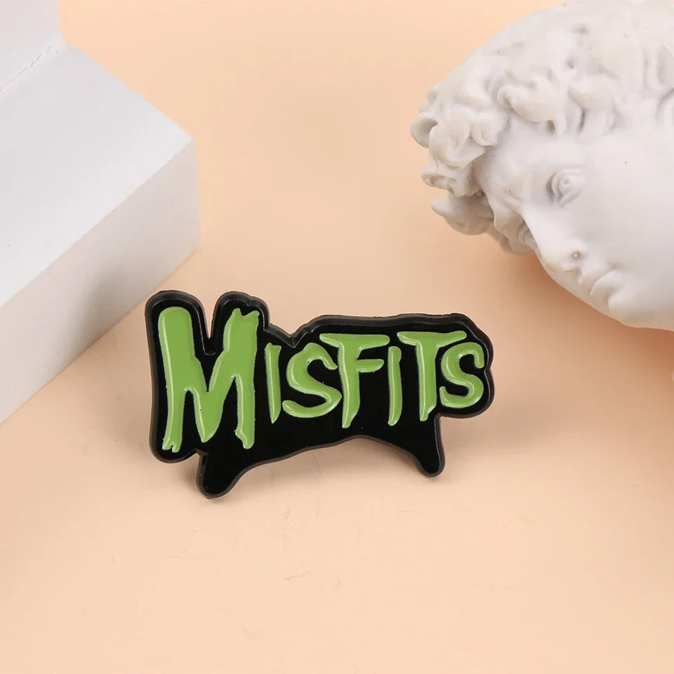 Shmik Horror Punk Logo Letters Misfits Enamel Metal Funny Lapel Pins Brooches Badges Clothing Jewelry Gift