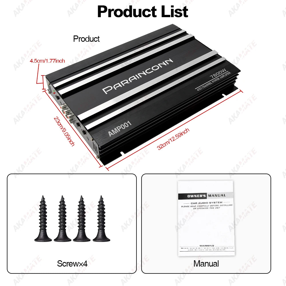 Car Audio High Power Amplifier 4 Channel High Power Aluminum Alloy 12V Stereo Surround Passive Car Audio Amplifier Black