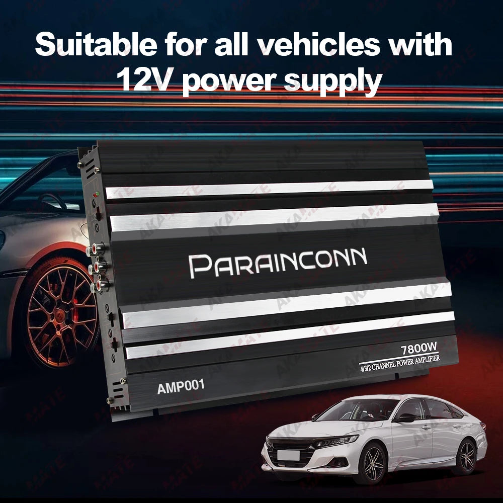 Car Audio High Power Amplifier 4 Channel High Power Aluminum Alloy 12V Stereo Surround Passive Car Audio Amplifier Black