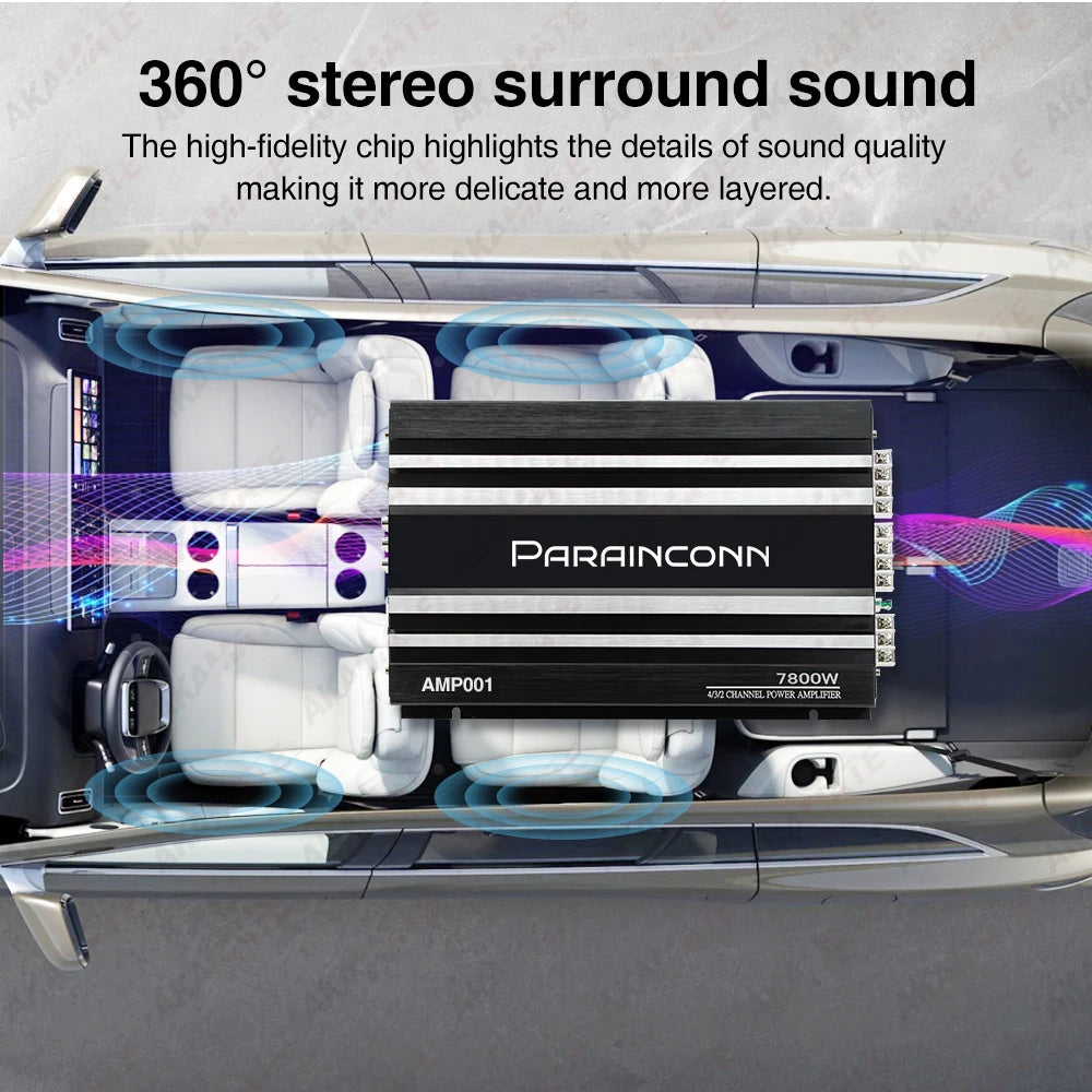 Car Audio High Power Amplifier 4 Channel High Power Aluminum Alloy 12V Stereo Surround Passive Car Audio Amplifier Black