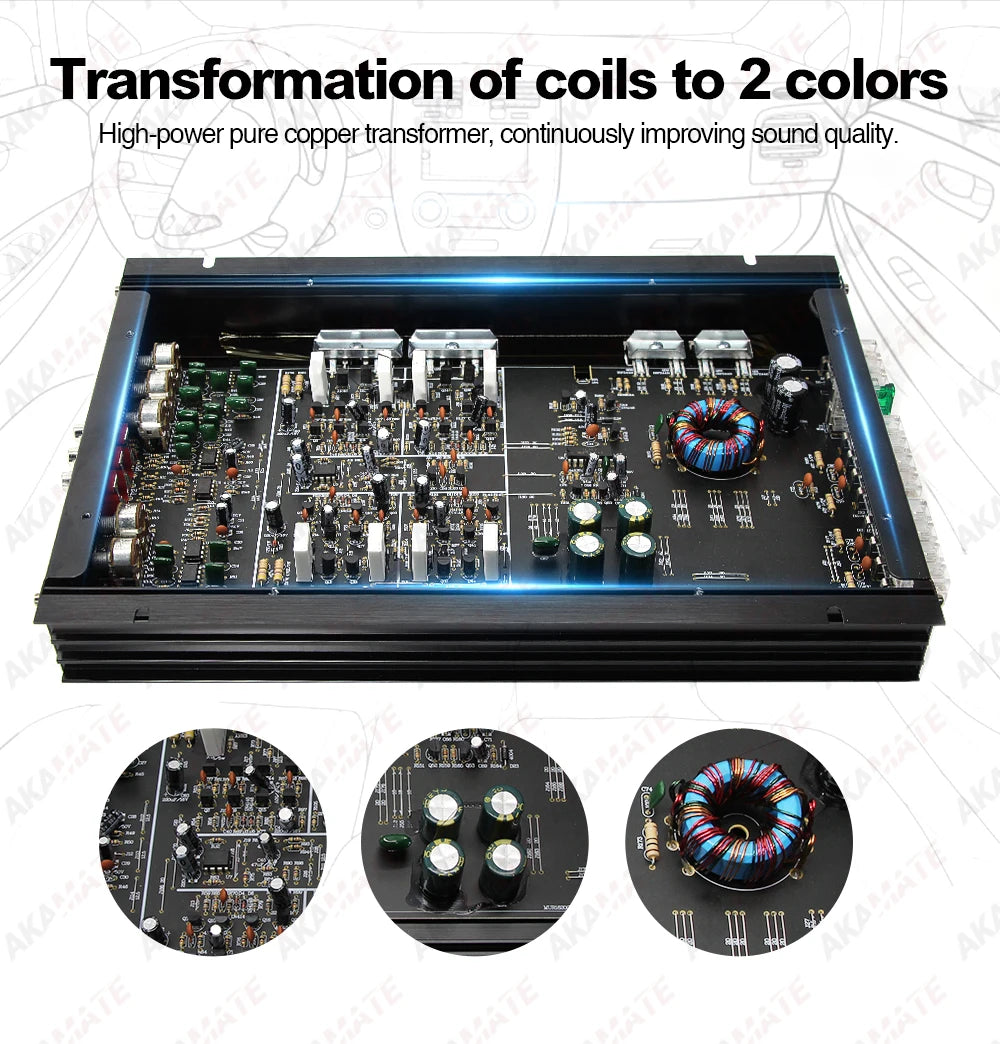 Car Audio High Power Amplifier 4 Channel High Power Aluminum Alloy 12V Stereo Surround Passive Car Audio Amplifier Black