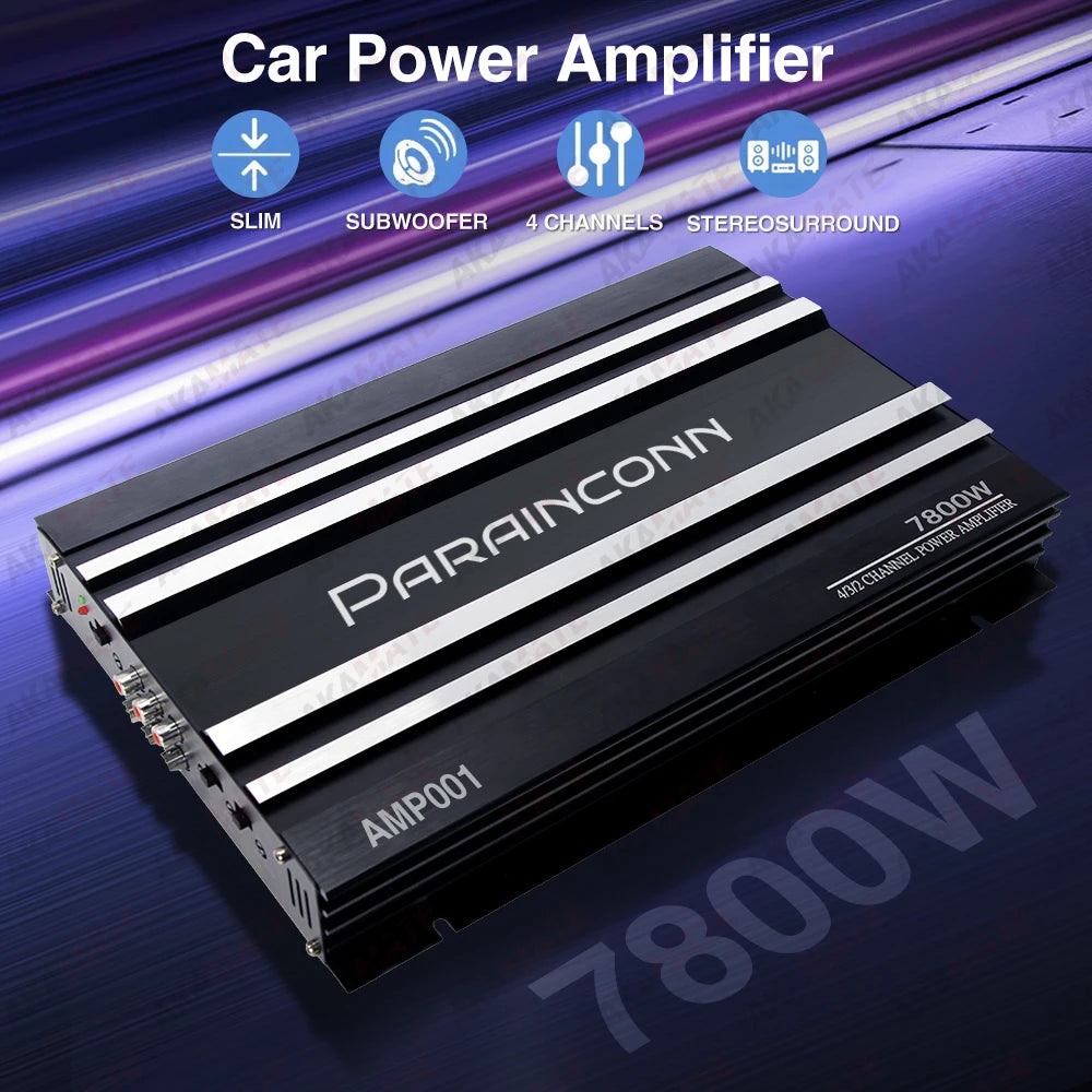 Car Audio High Power Amplifier 4 Channel High Power Aluminum Alloy 12V Stereo Surround Passive Car Audio Amplifier Black