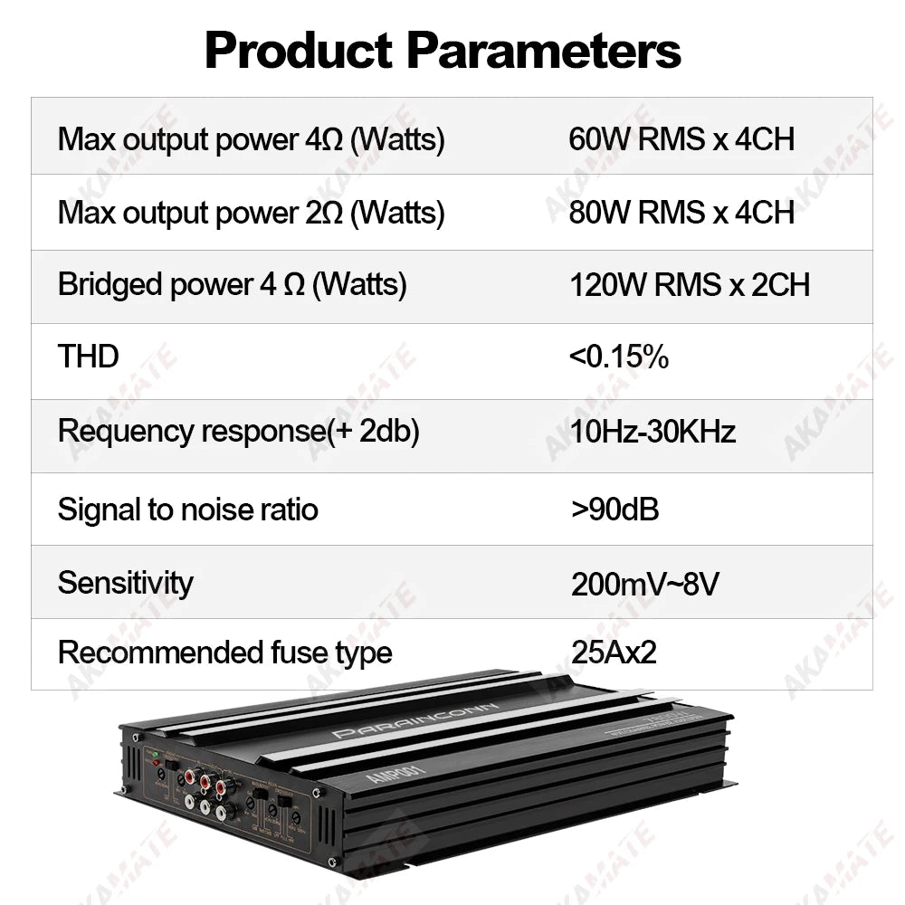 Car Audio High Power Amplifier 4 Channel High Power Aluminum Alloy 12V Stereo Surround Passive Car Audio Amplifier Black